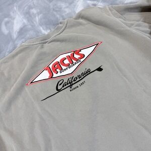 Jacks Surfboards California Graphic Crewneck Sweatshirt Tan Large Independent